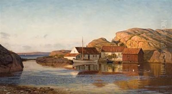 Sommeraften I Ny Hellesund (renneholmen) Oil Painting by Amaldus Clarin Nielsen