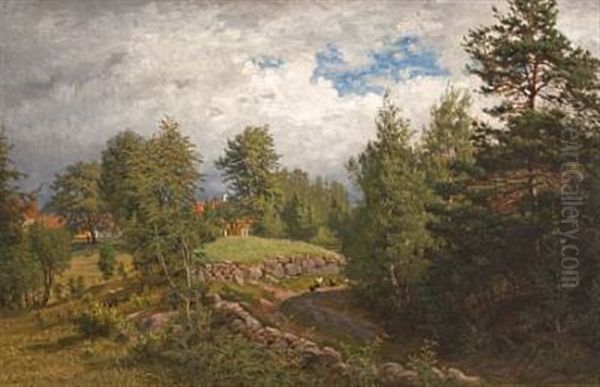 Fra Oiestad (ovenfor Grimstad) Oil Painting by Amaldus Clarin Nielsen