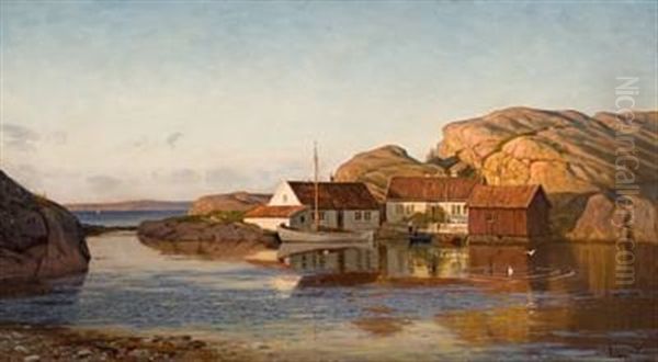 Sommeraften I Ny Hellesund (renneholmen) Oil Painting by Amaldus Clarin Nielsen