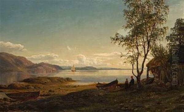 Ettermiddag Ved Indlobet Til Hardanger Oil Painting by Amaldus Clarin Nielsen