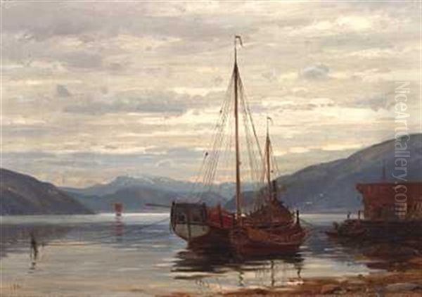 Parti Fra Balestrand Oil Painting by Amaldus Clarin Nielsen