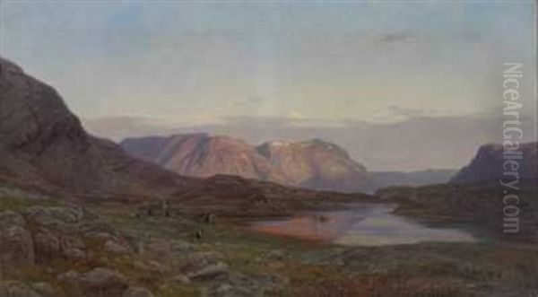 Aftenstemning Ved Stavnaes I Sondfjord Oil Painting by Amaldus Clarin Nielsen