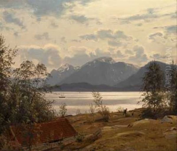 Fra Tevoen Indlobet Til Hardanger Oil Painting by Amaldus Clarin Nielsen