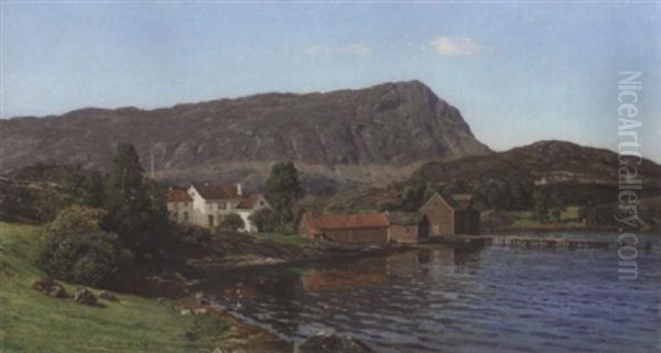 Gammel Vestlandsgard Oil Painting by Amaldus Clarin Nielsen