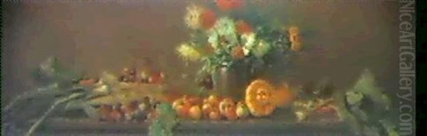 Stilleben Mit Blumen Und Fructen Oil Painting by Arthur Nielsen