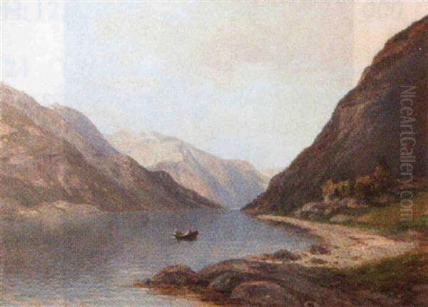 Vestlandsfjord Med Bat Oil Painting by Carl Nielsen