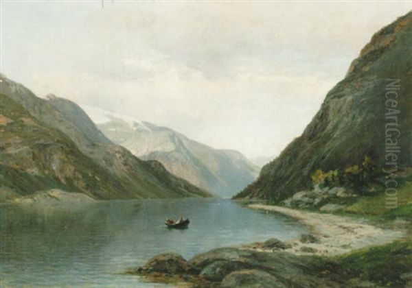 Fjordlandskap Med Bat Oil Painting by Carl Nielsen