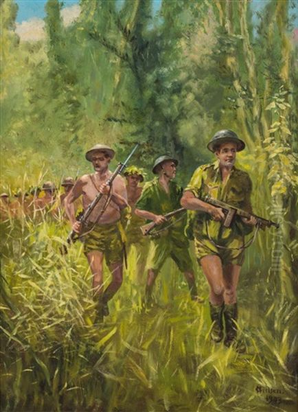 Australian Jungle Fighters Oil Painting by Carl Nielsen