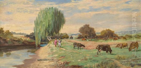 On The Banks Of The Yarra Oil Painting by Carl Nielsen