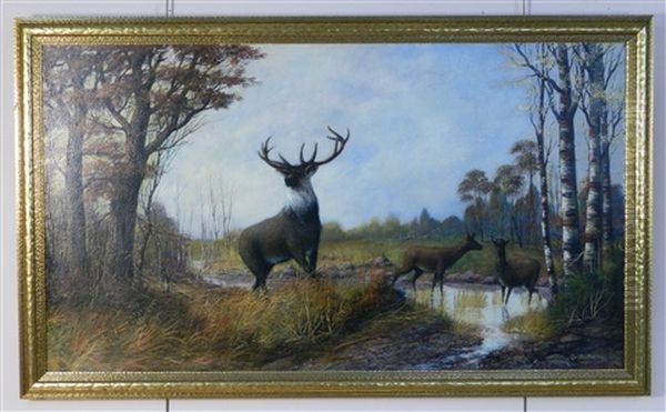 Elk In Landscape Oil Painting by Christian Vilhelm Nielsen