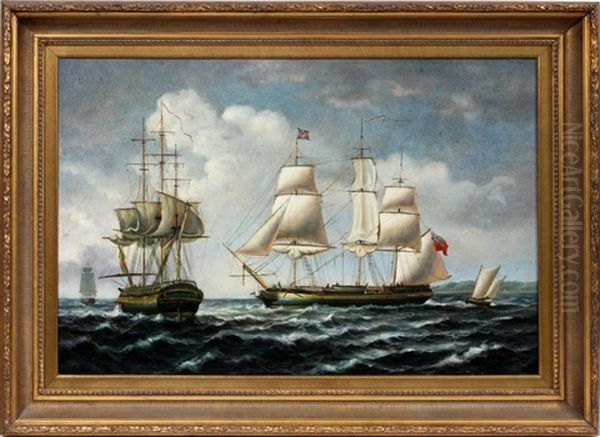 Sailing Vessels On Open Seas Oil Painting by Erik Nielsen