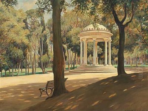 Summer Day Near Tempietto Di Diana In The Villa Borghese Gardens Oil Painting by Laurits Schmidt Nielsen