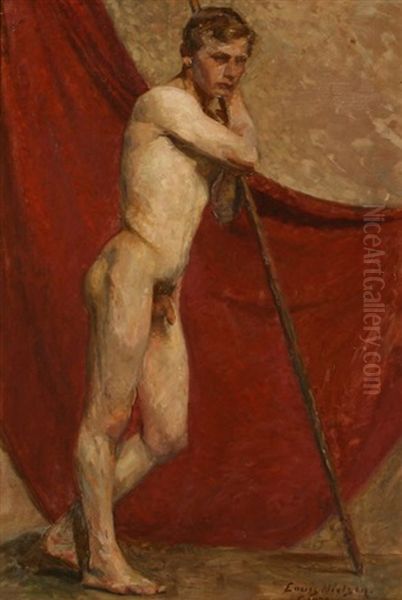 A Male Nude (study) Oil Painting by Louis Nielsen