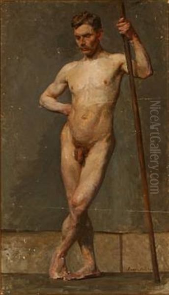 A Male Nude (study) Oil Painting by Louis Nielsen