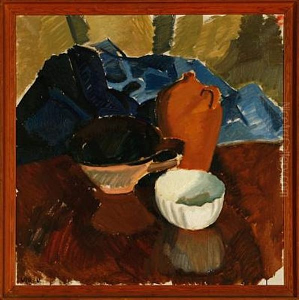 Still Life With Jug And Bowl Oil Painting by Ville Jais Nielsen