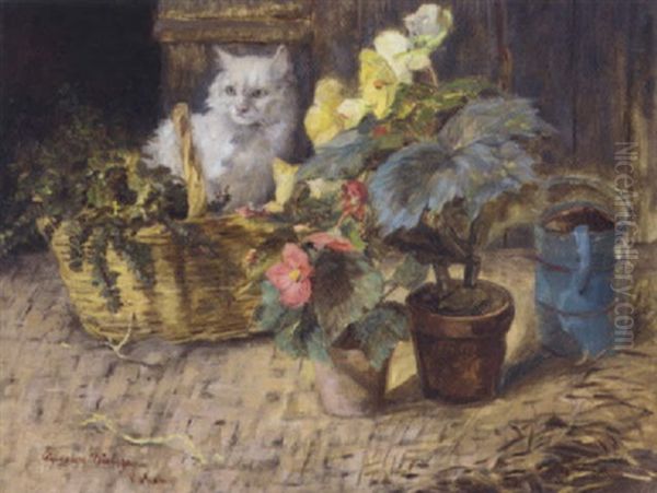 A White Cat By The Potting Shed by Clemence Nielssen