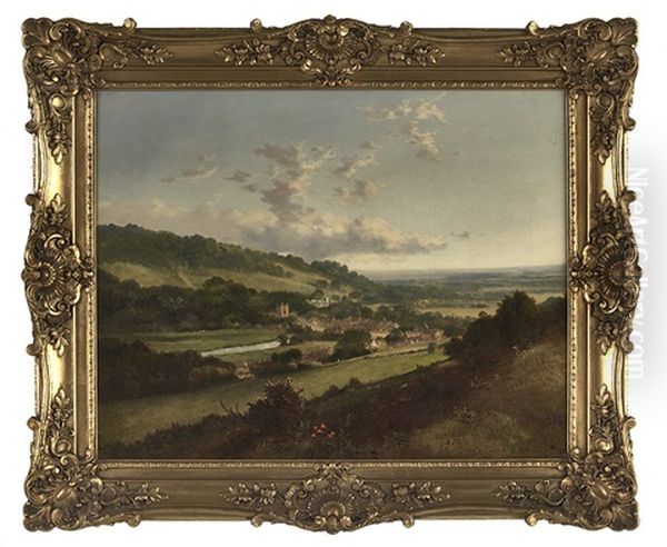 Extensive Landscape With Winding Path Over A Hillside Oil Painting by Edmund John Niemann