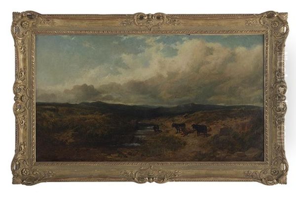 Extensive Highland Landscape With Cattle By A Stream Oil Painting by Edmund John Niemann