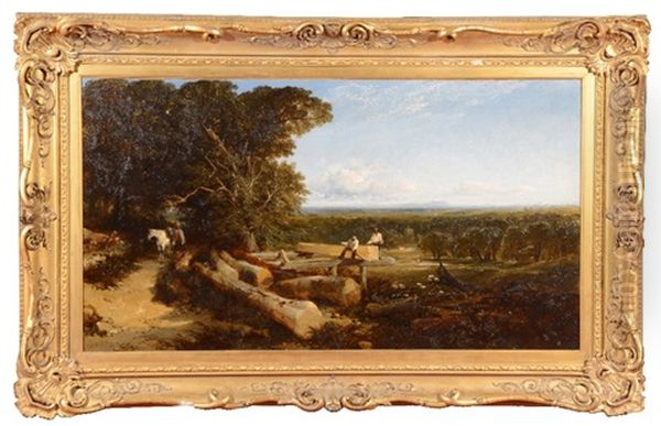 An Extensive Country Landscape With Loggers Oil Painting by Edmund John Niemann