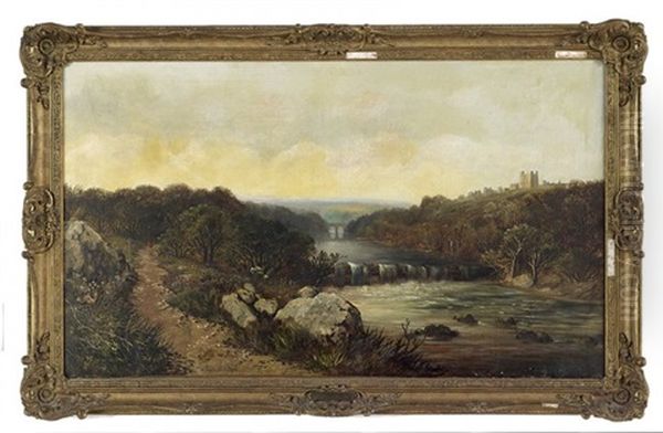 Yorkshire Landscape With Richmond Castle In The Distance Oil Painting by Edmund John Niemann