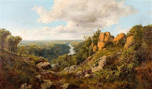 Von Einer Felsigen Anhohe Aus, Weiter Blick Uber Den Fluss Swale Und Die Hugelige Landschaft Bei Richmond In Yorkshire Oil Painting by Edmund John Niemann