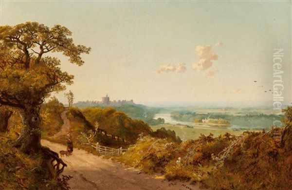 Windsor Castle And Magna Carta Island From Loopers Lane Oil Painting by Edmund John Niemann