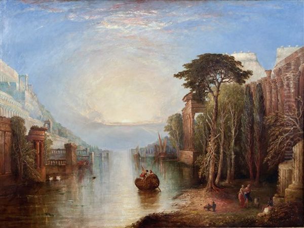 Classical Harbour At Sunset Oil Painting by Edmund John Niemann