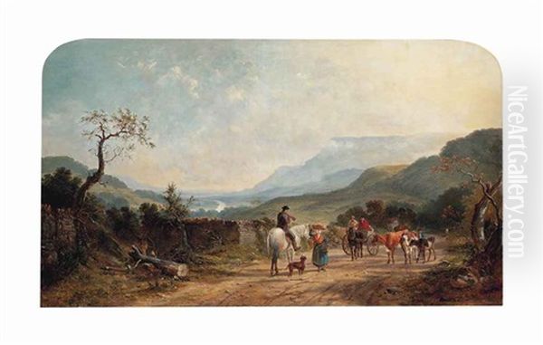 Travellers On A Beaten Track, An Extensive Landscape Beyond Oil Painting by Edmund John Niemann