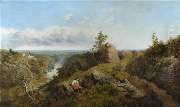 Birk Crags, Harrogate, With York Minster In The Distance Oil Painting by Edmund John Niemann