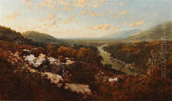 View Of A River In A Moorland Valley Oil Painting by Edmund John Niemann