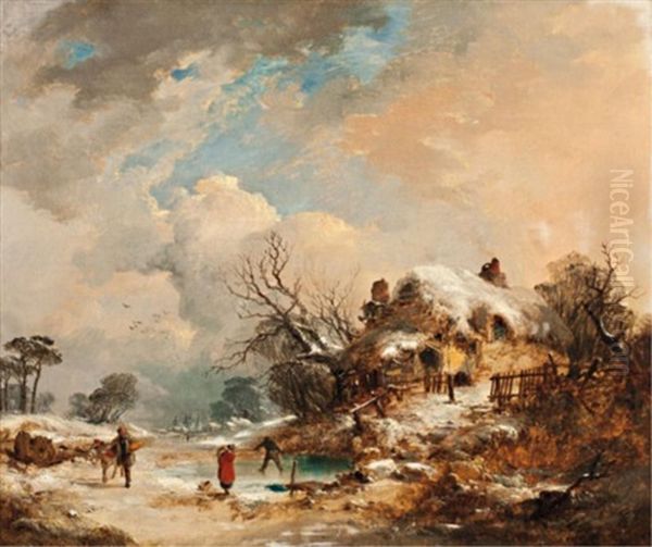 Rural Activity In Winter Oil Painting by Edmund John Niemann