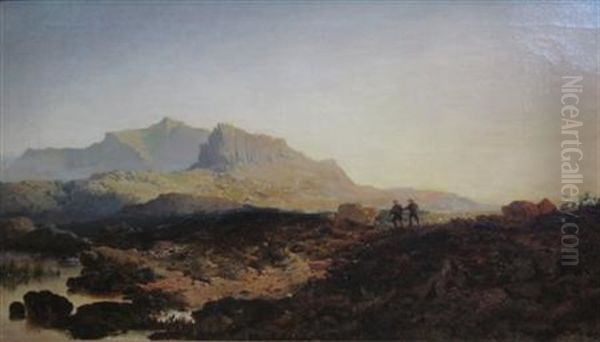 Cader Idris, Moorland Scene With Sportsmen On A Sunlit Path Oil Painting by Edmund John Niemann