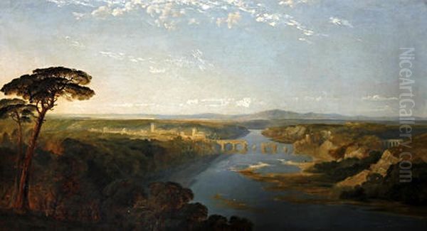 A Capriccio River Landscape In The Roman Campagna Oil Painting by Edmund John Niemann