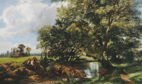 Figures By A River, Near High Wycombe Oil Painting by Edmund John Niemann