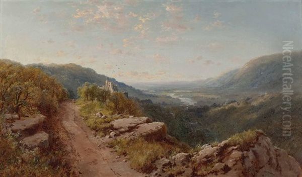 Englische Landschaft Mit Ruine Und Blick In Ein Flusstal Oil Painting by Edmund John Niemann