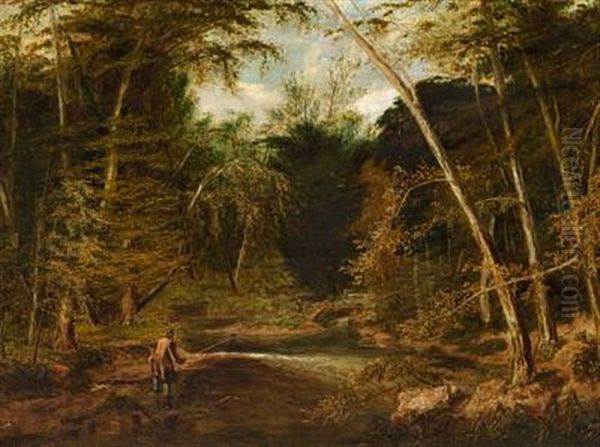 English River Landscape With Anglers Oil Painting by Edmund John Niemann