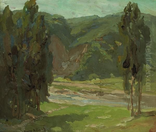 Stream Through A Green Valley Oil Painting by Franz Bischoff