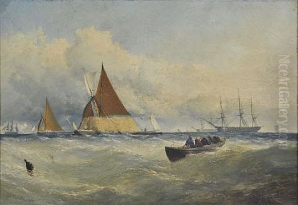 Hay Barge And Other Vessels On The Thames Oil Painting by Edmund John Niemann