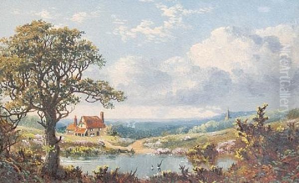 Rustic Cottage (+ Swans On A River; Pair) Oil Painting by Edmund John Niemann