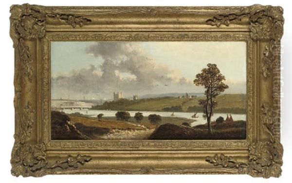 A View Down The River (rochester?) Oil Painting by Edmund John Niemann