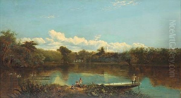 An Extensive Landscape With A Punt In The Foreground Oil Painting by Edmund John Niemann