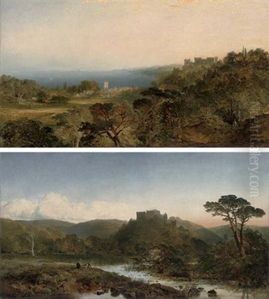 Dunster Castle, Somerset, Looking West Towards Dunkery Beacon (+ Dunster Castle From Grobfast Hill; Pair) Oil Painting by Edmund John Niemann