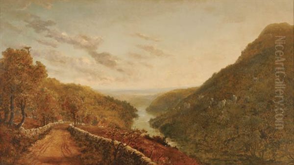 Scenic Overlook Along Stone-walled Road Oil Painting by Edmund John Niemann