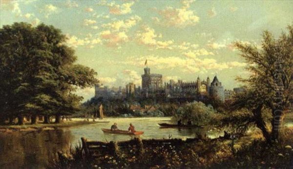 Windsor Castle With A Couple In A Rowing Boat Oil Painting by Edmund John Niemann