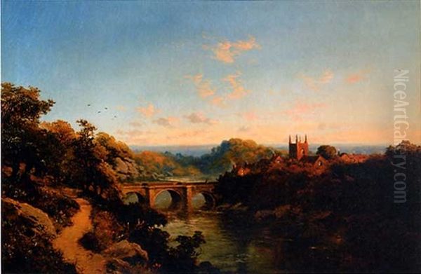 Ludford Bridge On The Teme Oil Painting by Edmund John Niemann