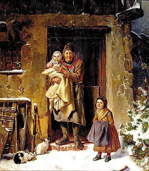 First Snow Oil Painting by Friedrich Bischoff