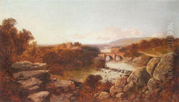 A Landscape With A Waterfall Oil Painting by Edmund John Niemann