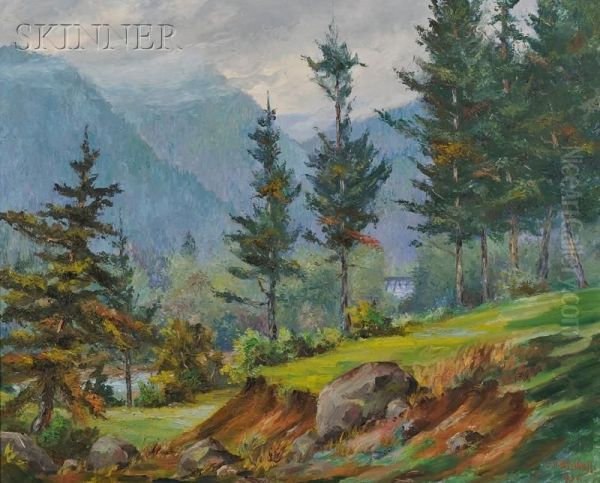 Franconia Notch Oil Painting by Henry Bischoff