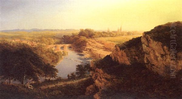 A View Of Ludlow Oil Painting by Edmund John Niemann