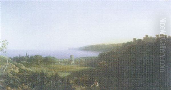 The Village And Castle Of Dunster Oil Painting by Edmund John Niemann